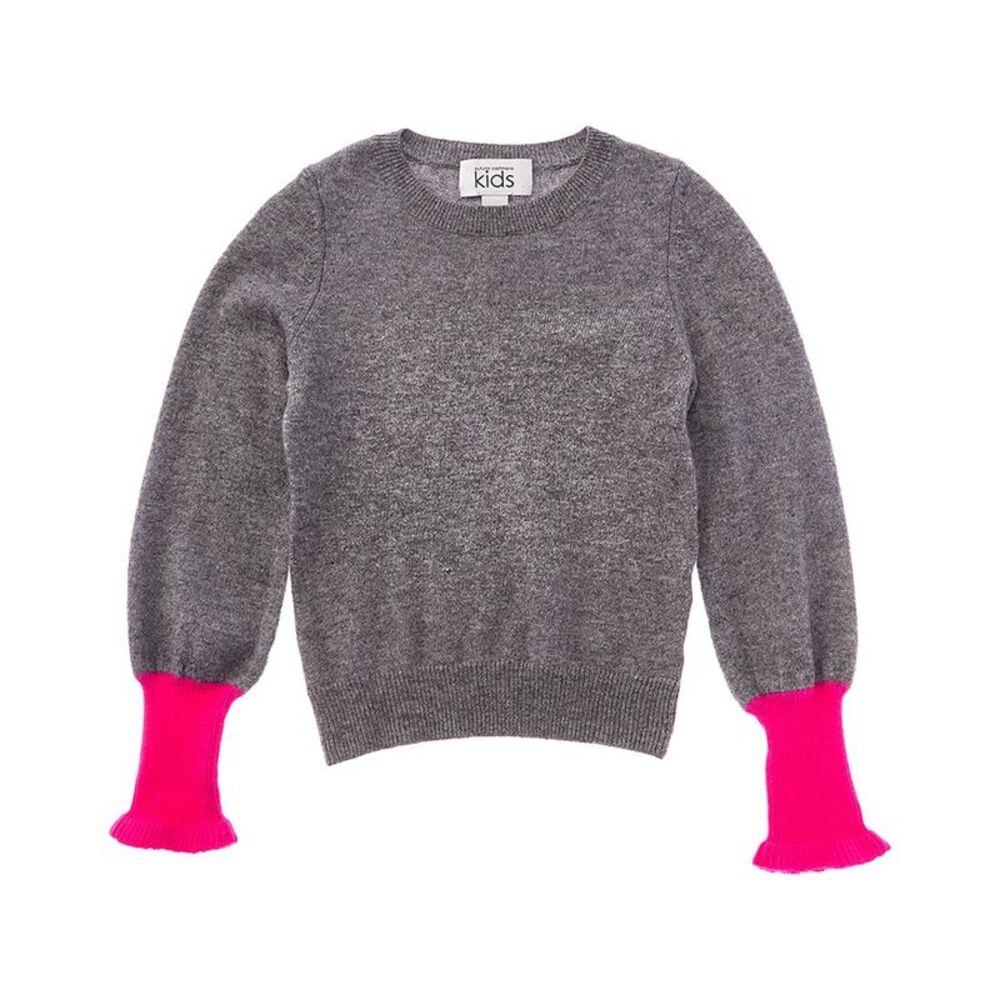 Autumn Cashmere Girls  Balloon Sleeve Wool & Cashmere-Blend Sweater, Grey